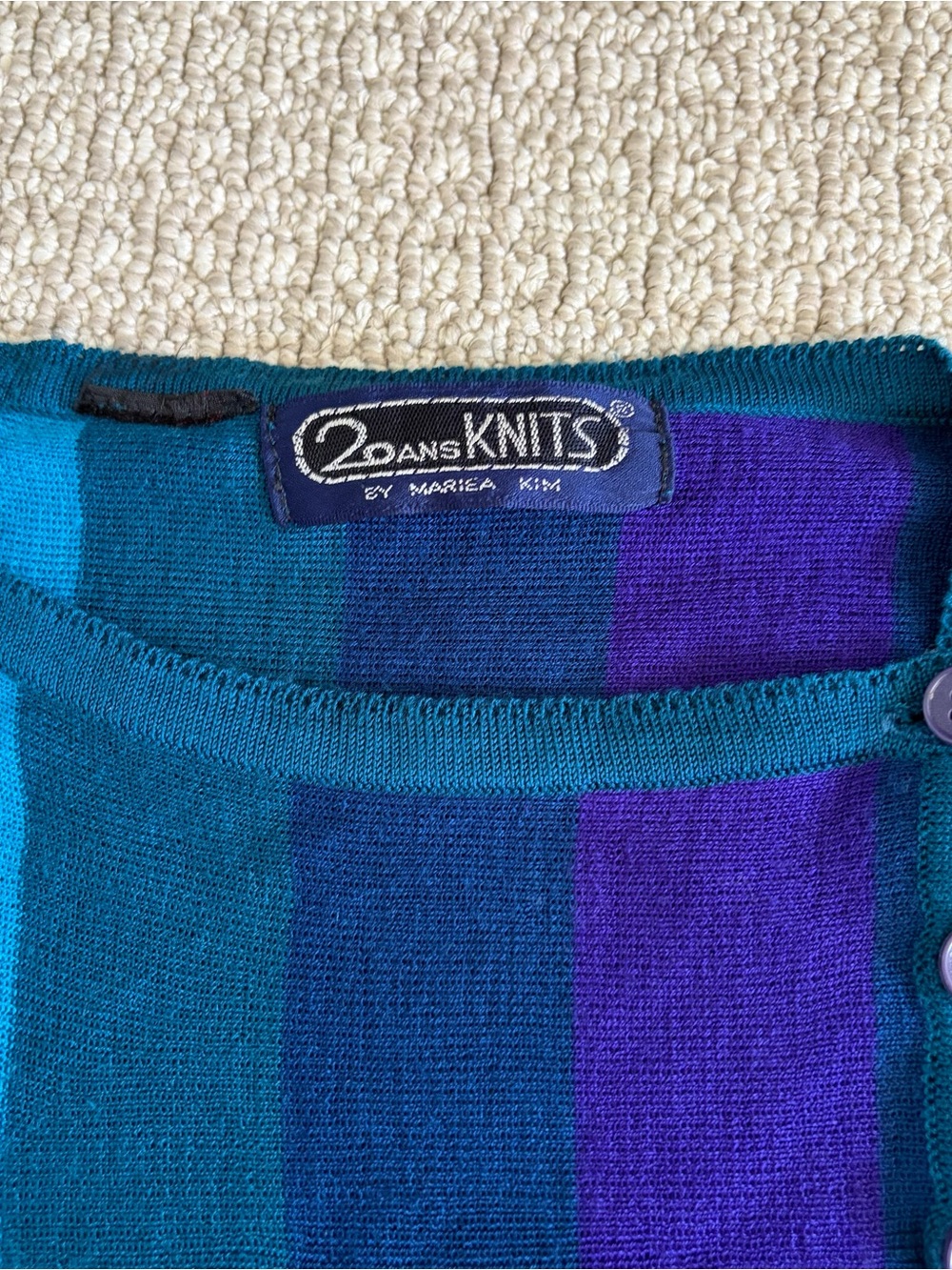 Vintage Teal Multi-Stripe Crewneck Sweater - Picture 3 of 5